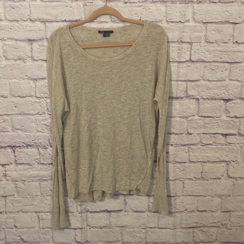 Vince linen blend scoop neck long sleeve top